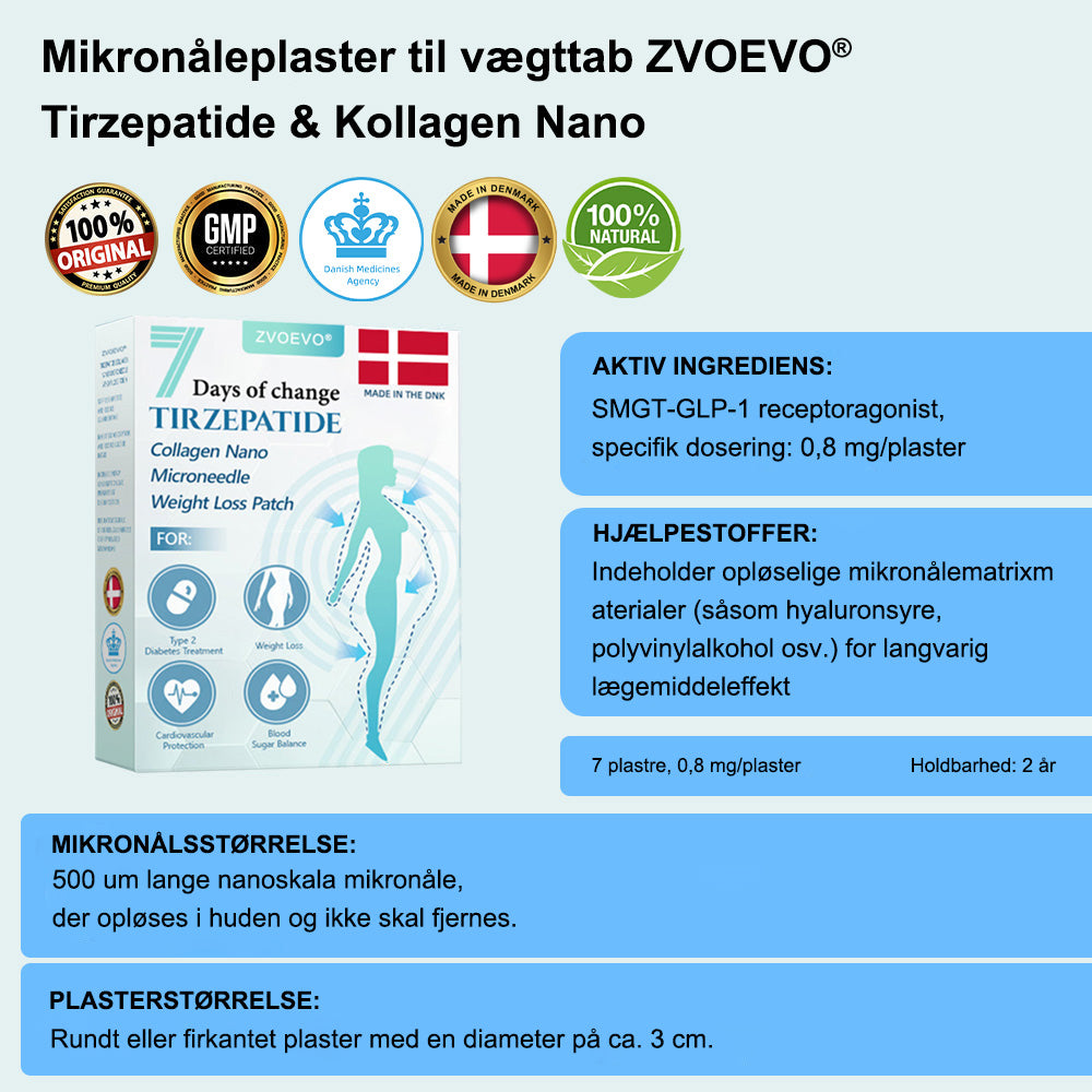 🏥🐙【Sidste dags tilbud -60 %🌟】🌈🌈ZVOEVO® SMGT-GLP-1 Tirzensti & Kollagen Nano-Mikronåle Slankeplaster丨Målrettet mod overvægt, slap hud, forhøjet blodtryk, diabetes, fedtlever, ledsmerter og træthed